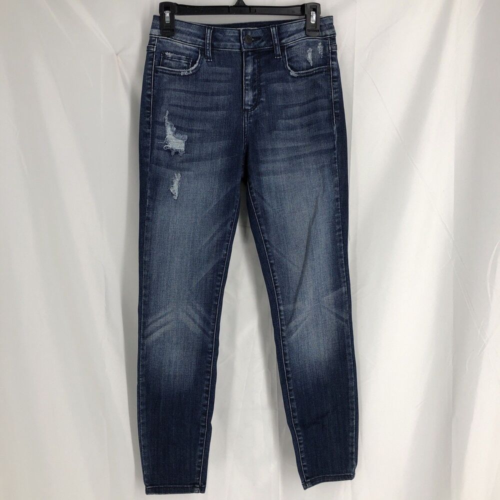 Cello Cropped Skinny Jeans Women’s Blue Mid Rise Distressed Pockets Size 11